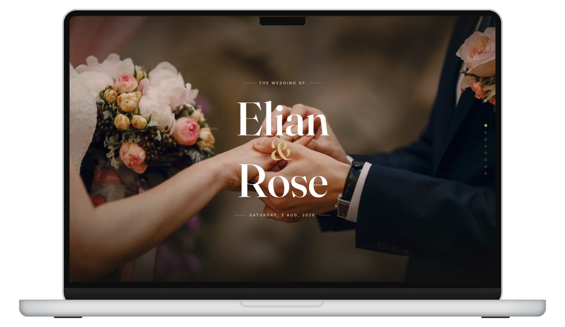 A bespoke wedding website shown on a laptop